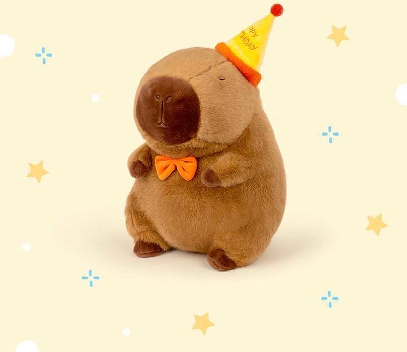 Capybara con sombrero de feliz cumpleaños
