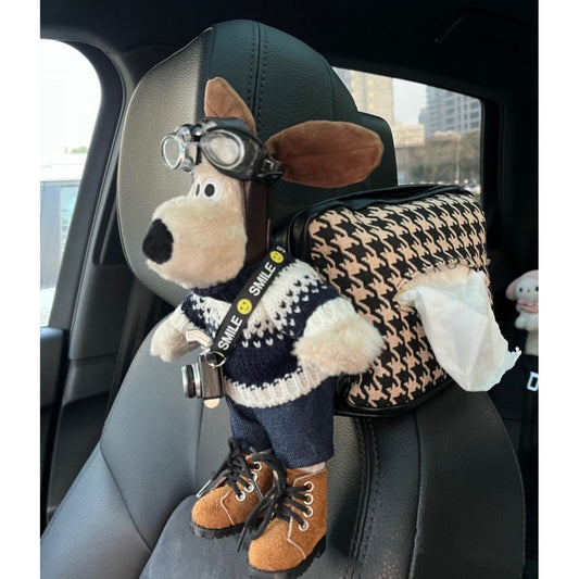 Dog plush, tissue box, car plush