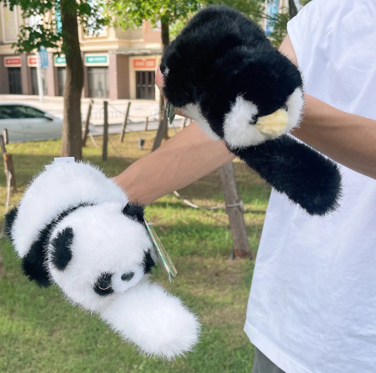 Pulsera de de pingüino y panda, pulsera de doble pandas