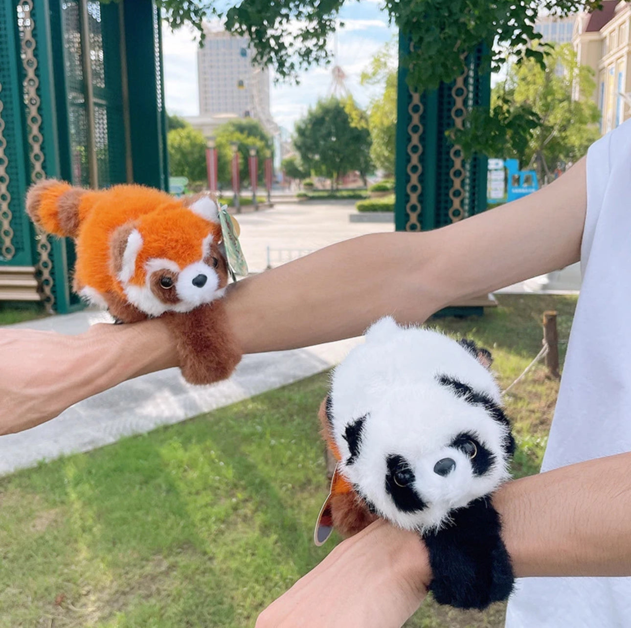 Pulsera de de pingüino y panda, pulsera de doble pandas