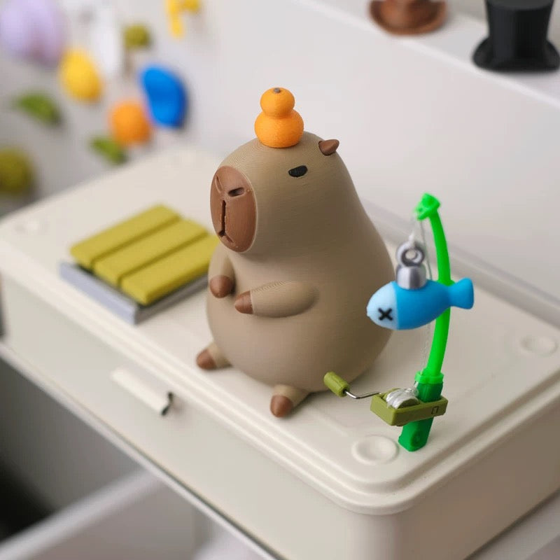 Figura 3D pescador capibara con los accesorios