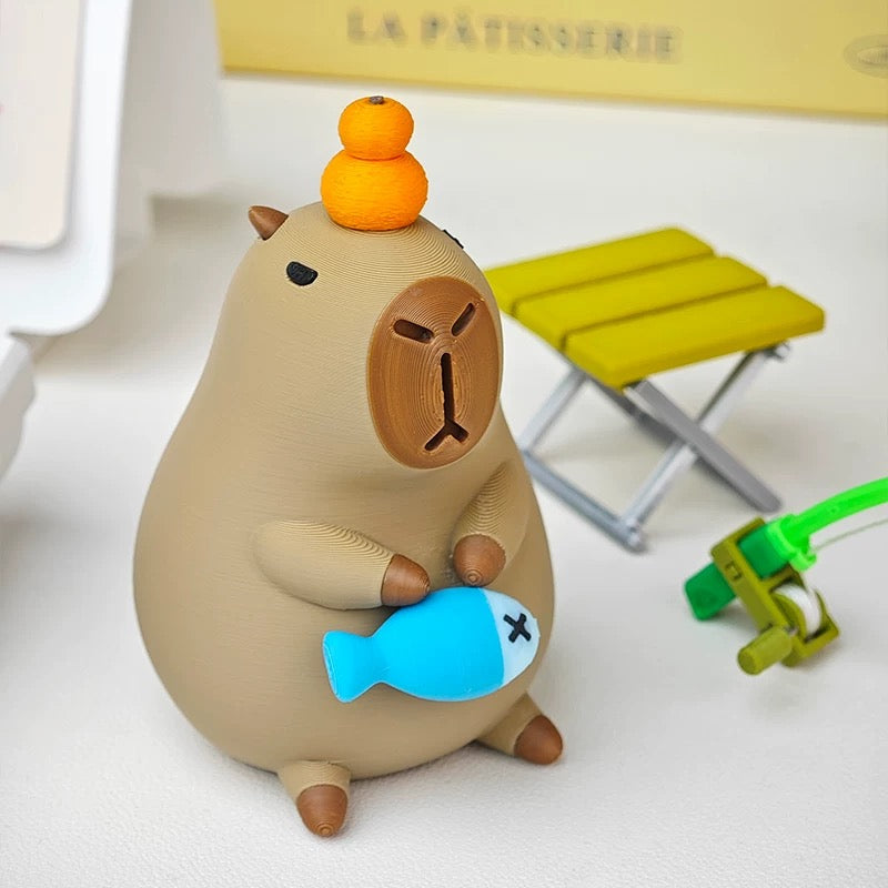 Figura 3D pescador capibara con los accesorios