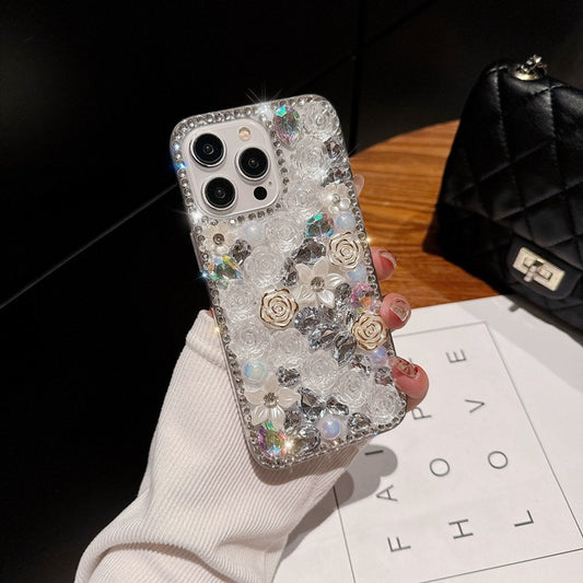 Funda para móvil con rosa de diamantes