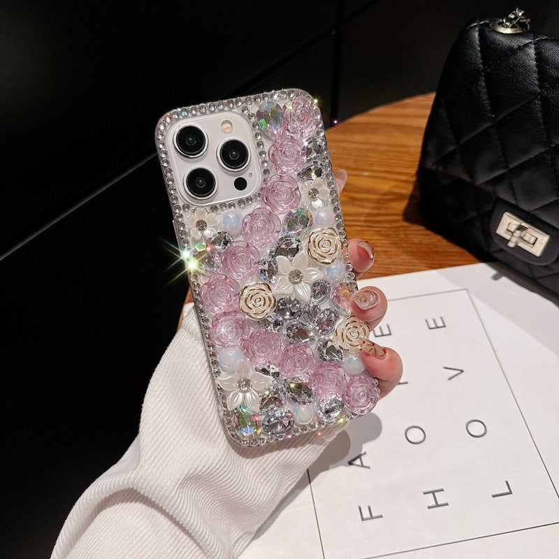 Funda para móvil con rosa de diamantes