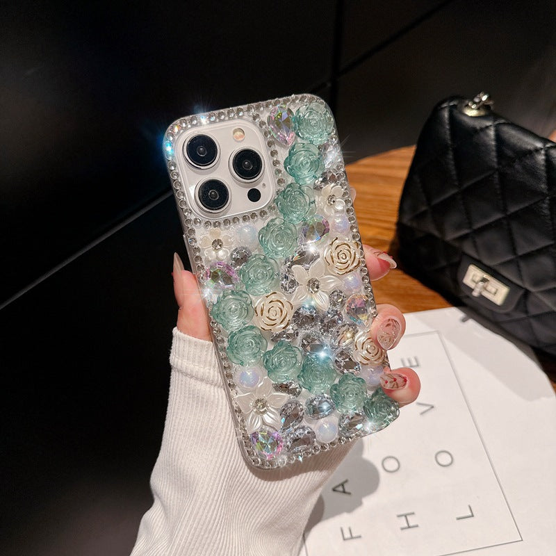 Funda para móvil con rosa de diamantes