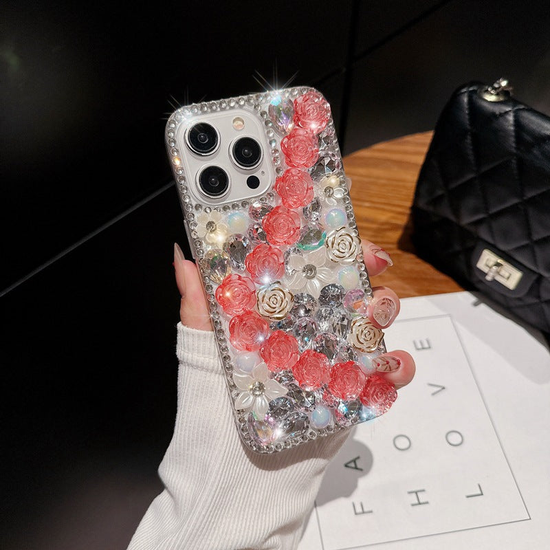 Funda para móvil con rosa de diamantes