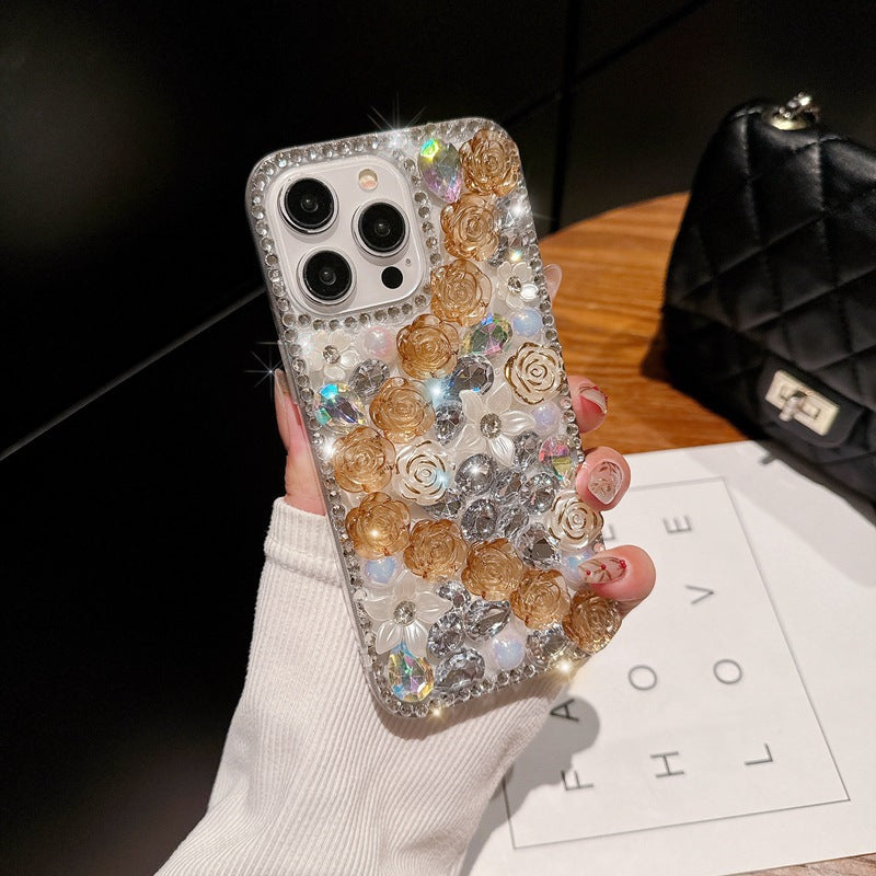 Funda para móvil con rosa de diamantes