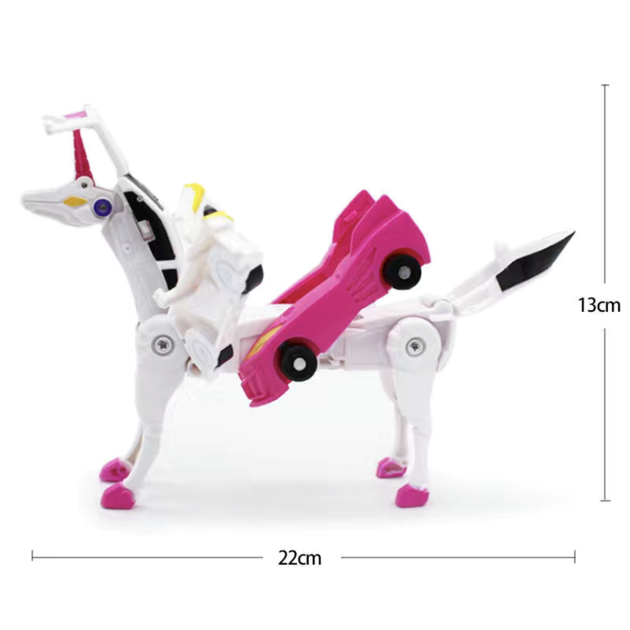 Coche de juguete transformando unicornio
