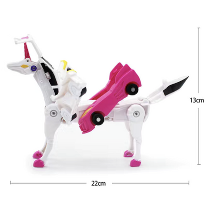 Coche de juguete transformando unicornio