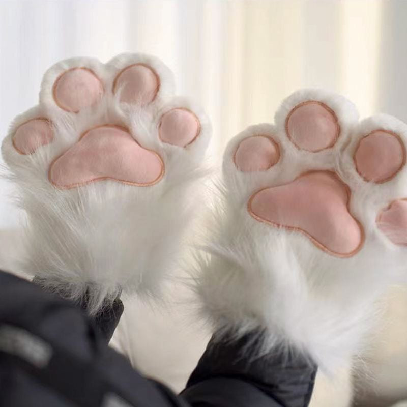 Lindos guantes con forma de pata de gato para convenciones de anime, engrosados y forrados con vellón.