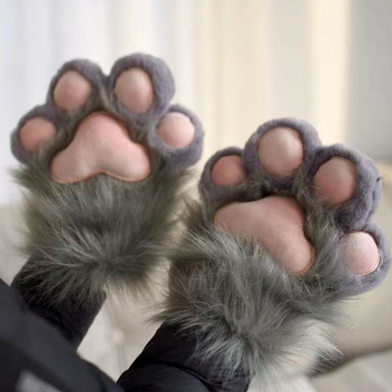 Lindos guantes con forma de pata de gato para convenciones de anime, engrosados y forrados con vellón.
