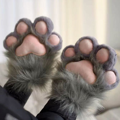 Lindos guantes con forma de pata de gato para convenciones de anime, engrosados y forrados con vellón.