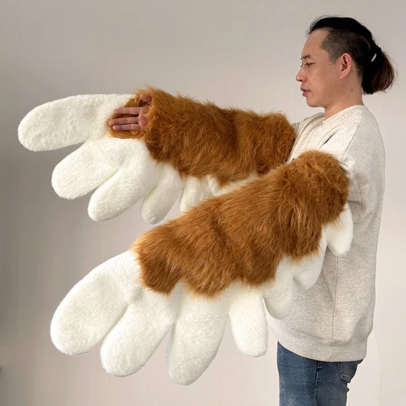 Lindos guantes con forma de pata de gato para convenciones de anime, engrosados y forrados con vellón.