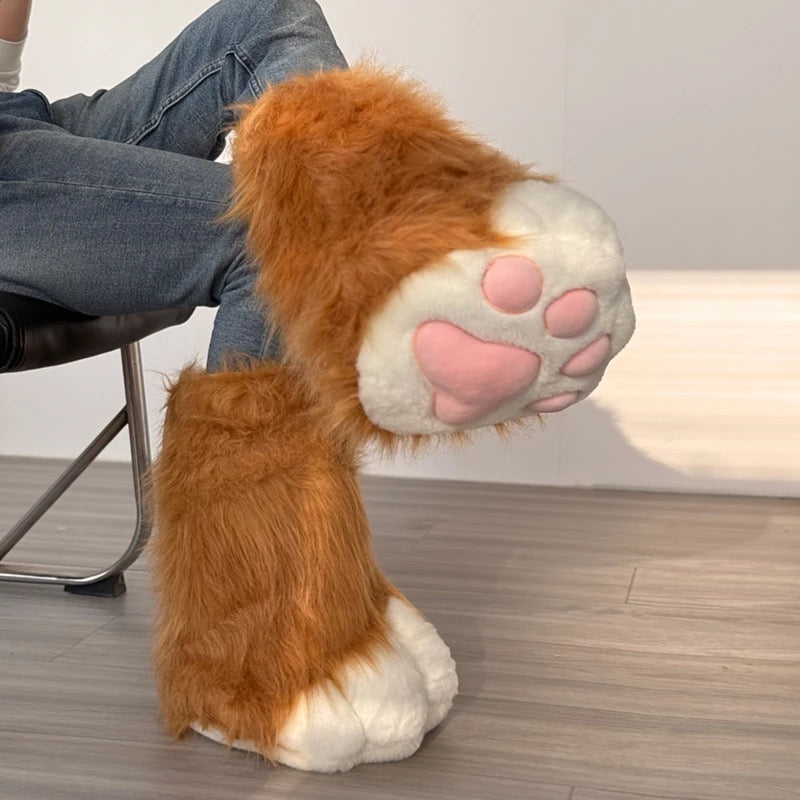 Lindos guantes con forma de pata de gato para convenciones de anime, engrosados y forrados con vellón.