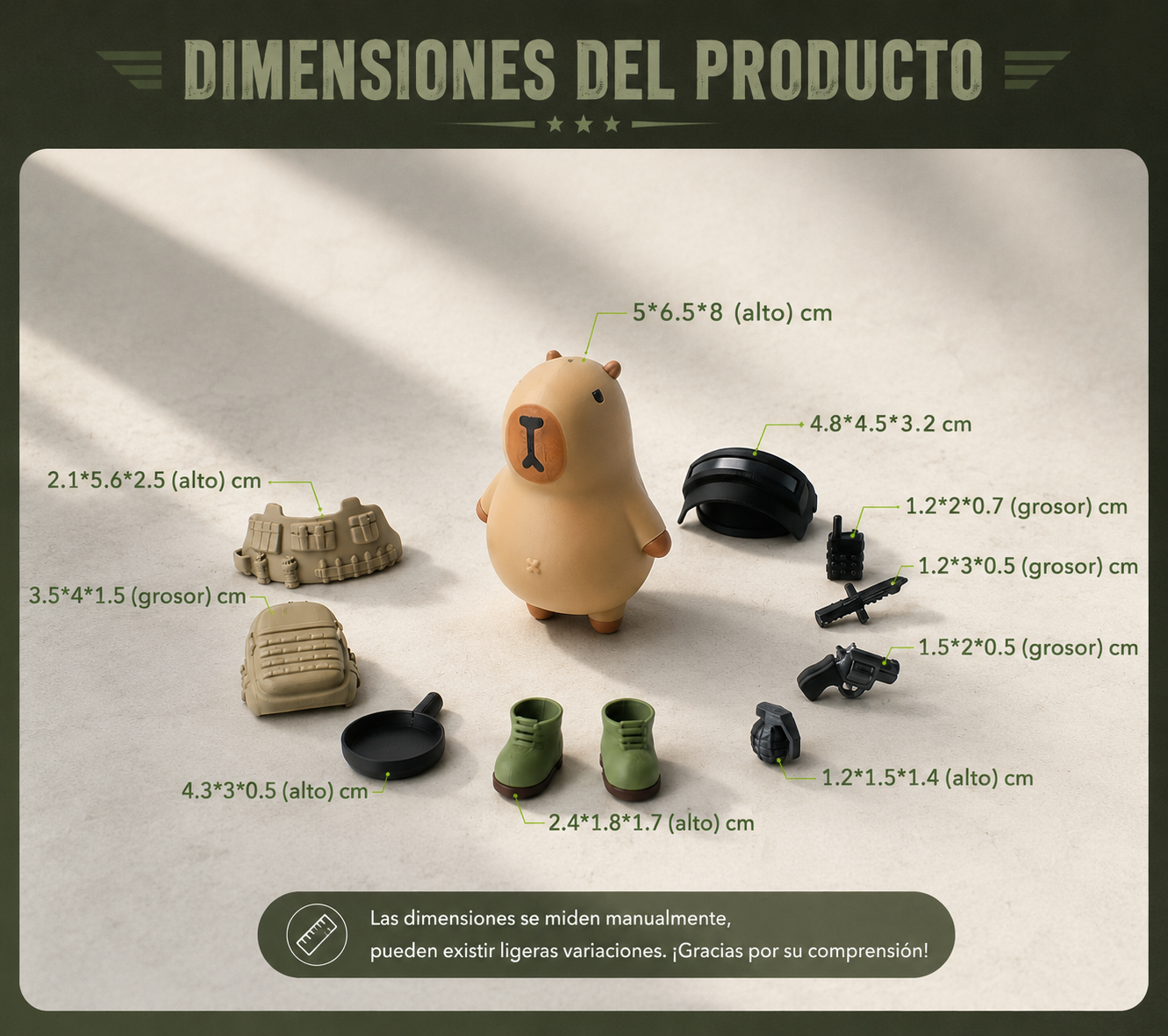 Capibara Fuerzas Especiales 3D Impresa – Figura Táctica Inspirada en Battle Royale con Accesorios Intercambiables | iBOOP