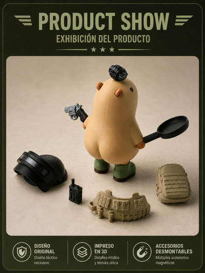Capibara Fuerzas Especiales 3D Impresa – Figura Táctica Inspirada en Battle Royale con Accesorios Intercambiables | iBOOP