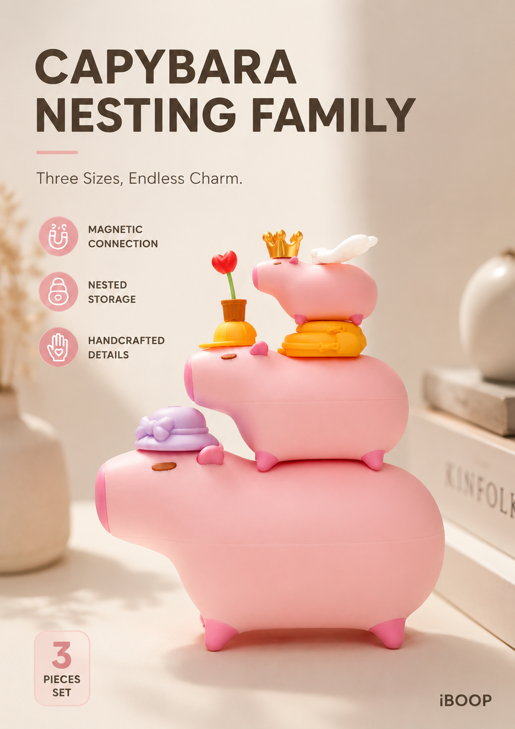 Capybara Nesting Family – Magnetic Stackable 3D Printed Collectible | iBOOP