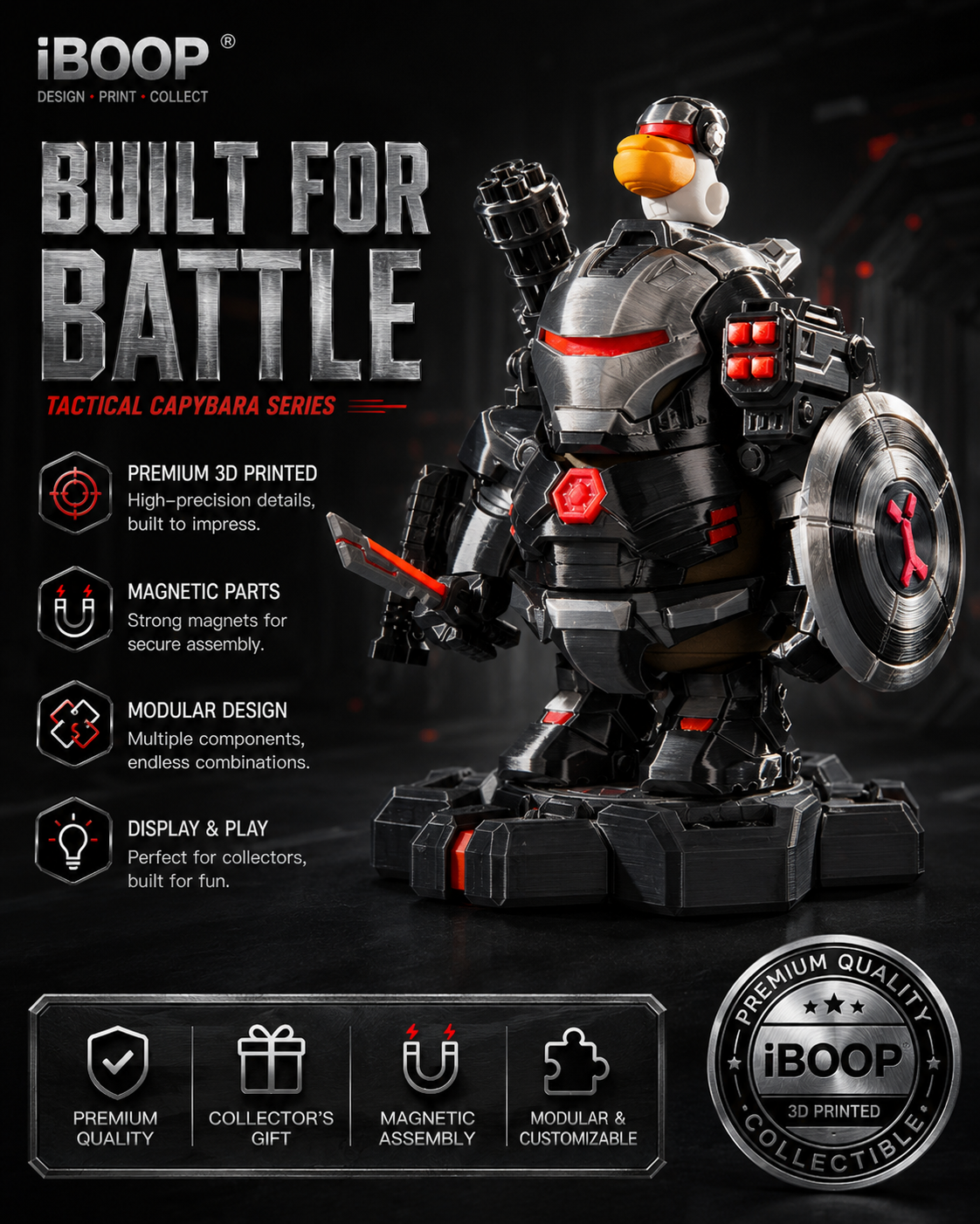 Tactical Capybara 3D Printed Figure | Dark Armor Collectible – iBOOP