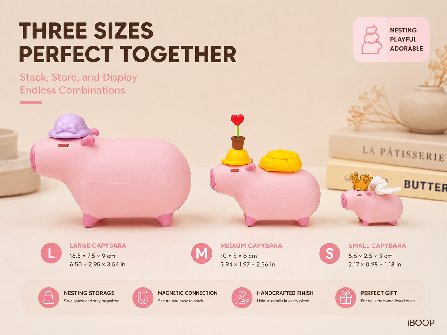 Capybara Nesting Family – Magnetic Stackable 3D Printed Collectible | iBOOP