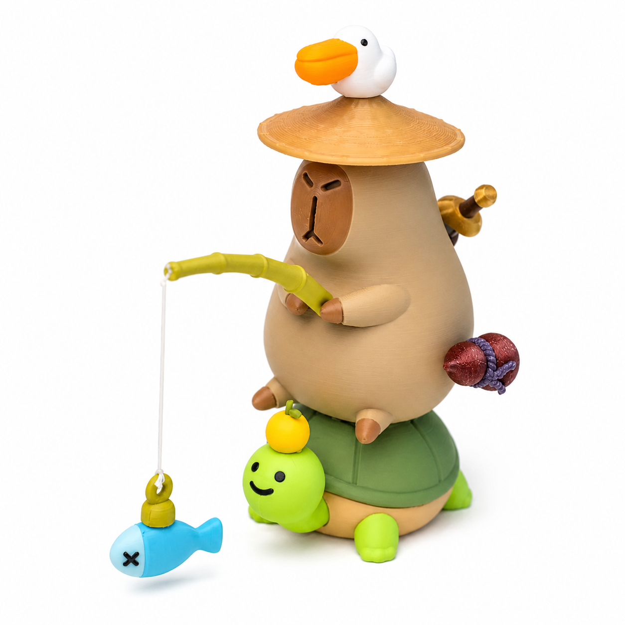 Fishing Capybara Figure – 3D Printed Turtle Fishing Collectible | iBOOP