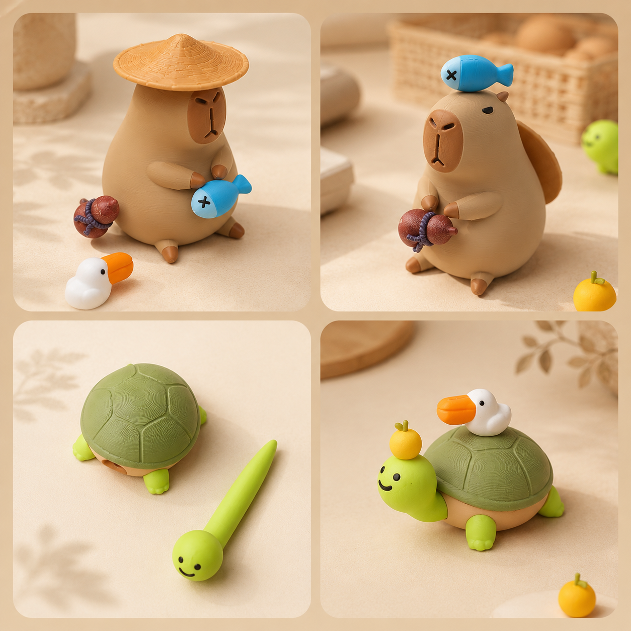 Fishing Capybara Figure – 3D Printed Turtle Fishing Collectible | iBOOP