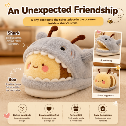 Shark & Bee Plush House Slippers