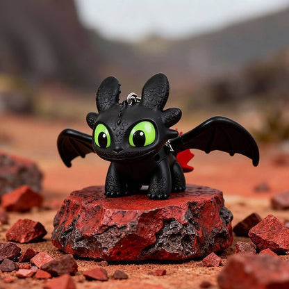 Llavero de Dragón Negro con Alas Móviles