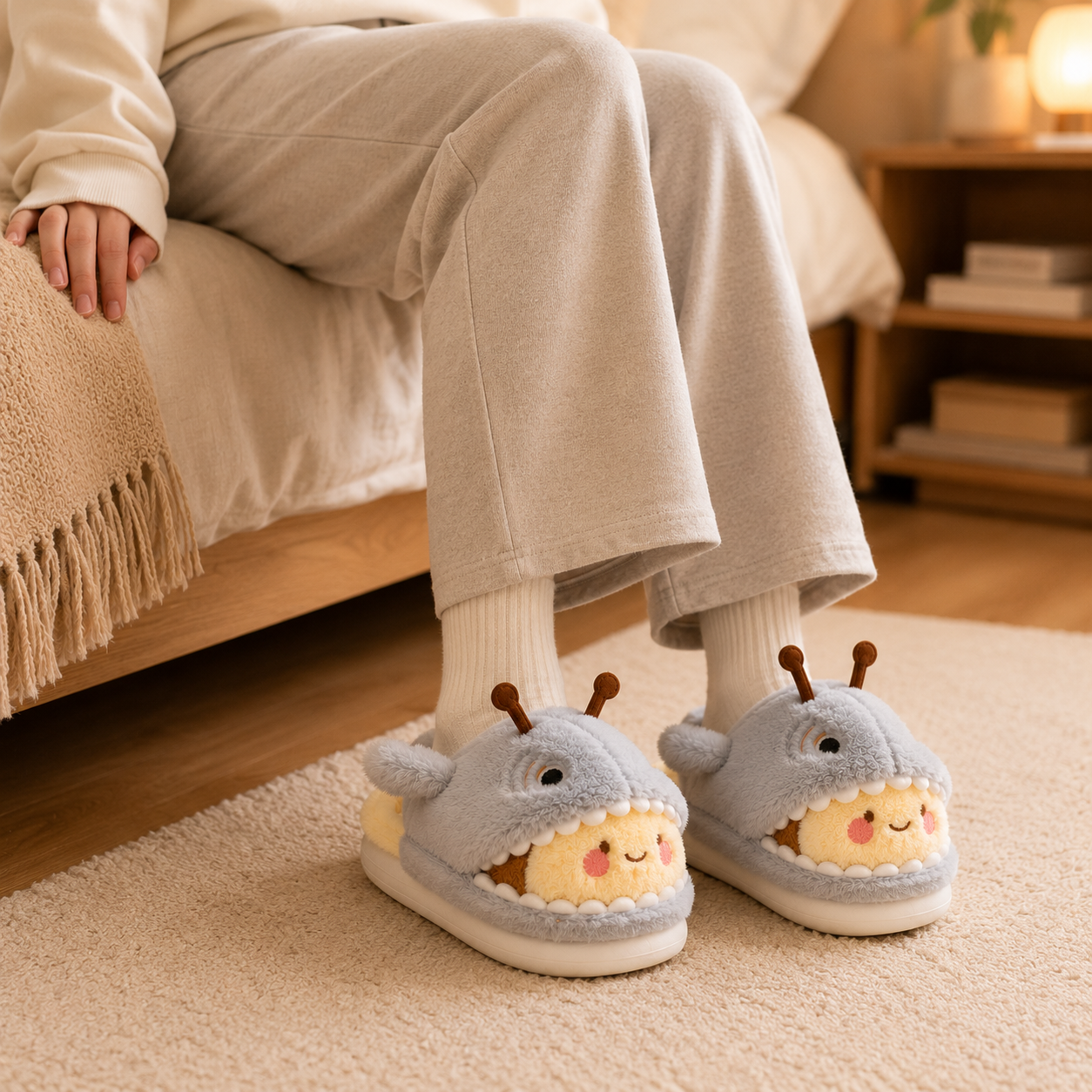 Shark & Bee Plush House Slippers