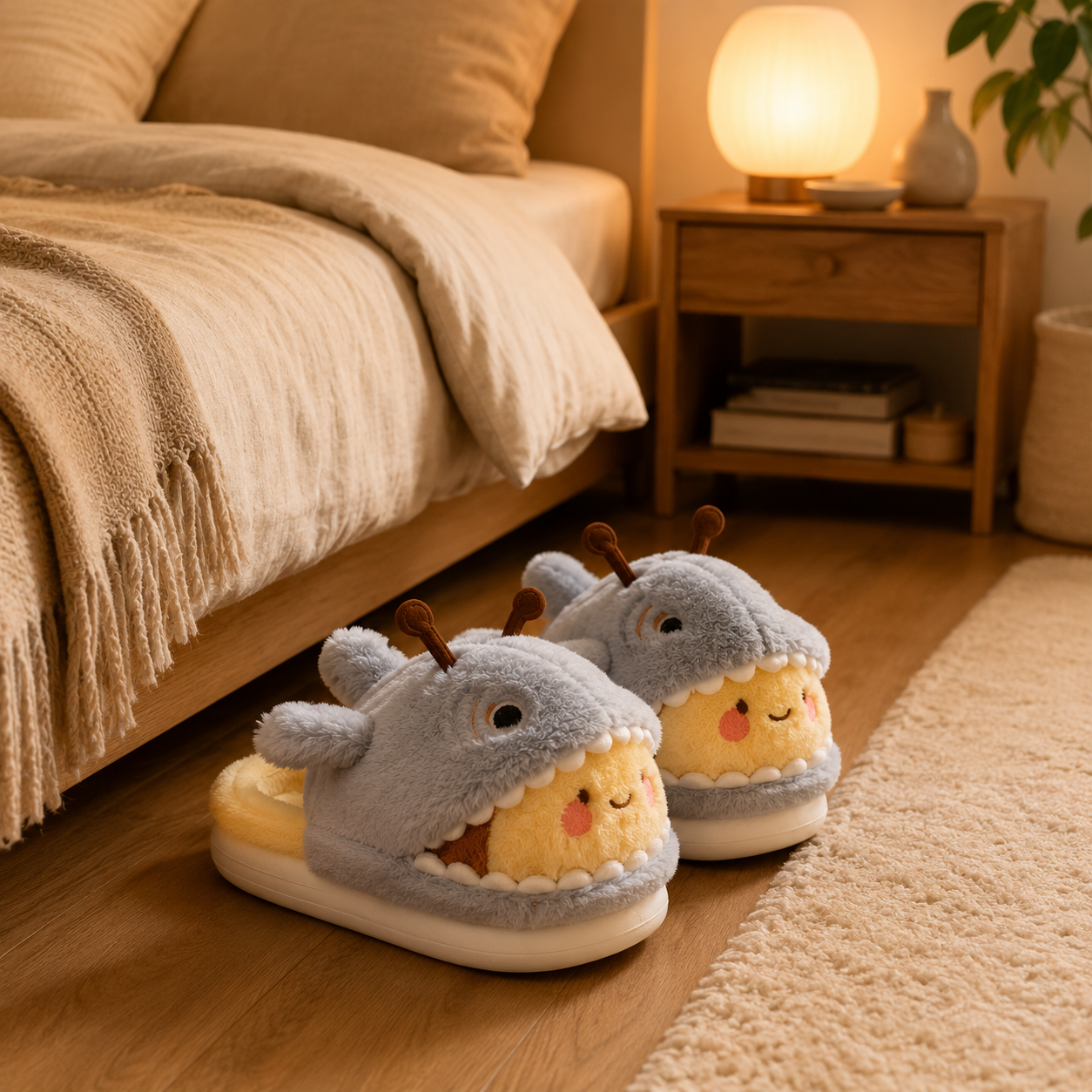 Shark & Bee Plush House Slippers