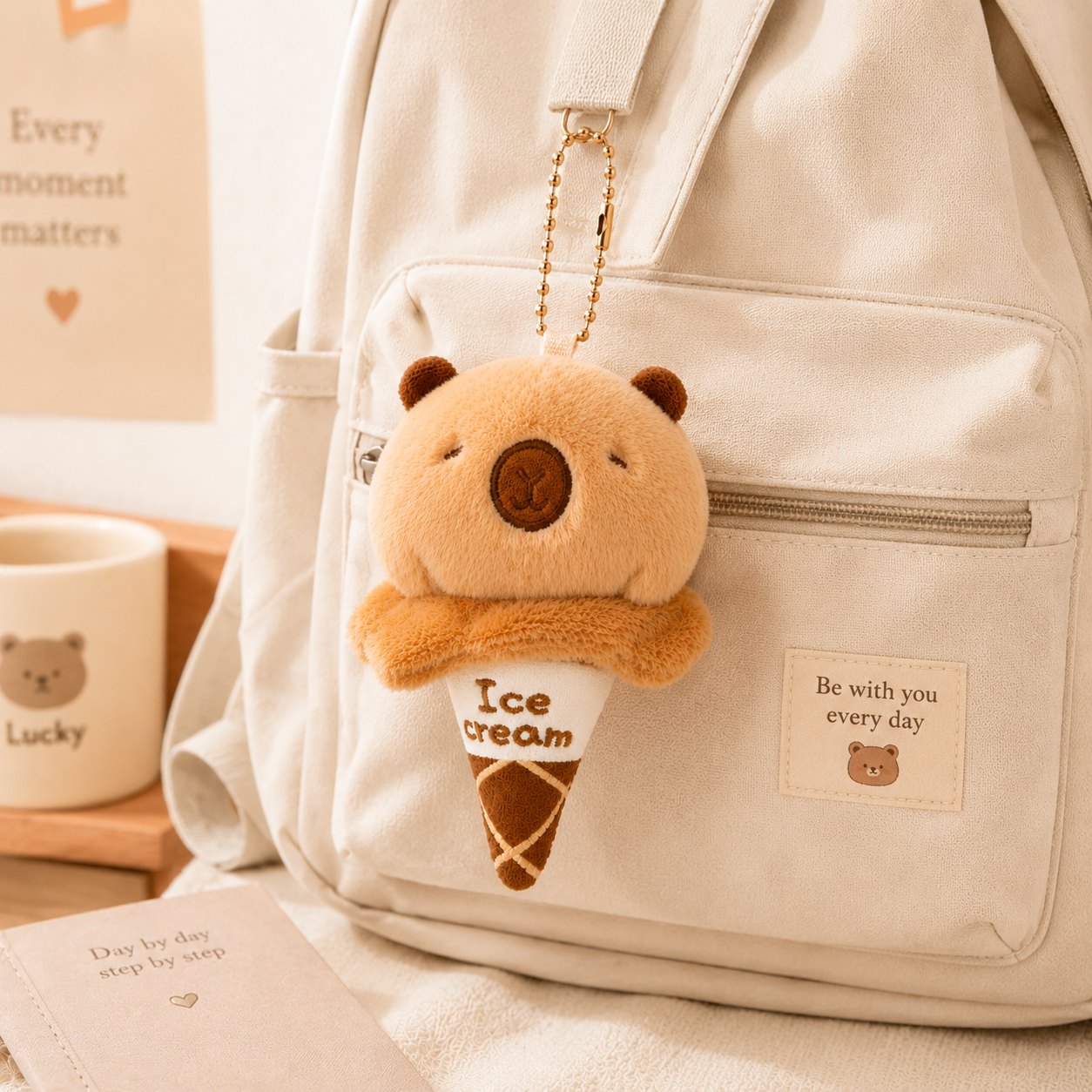 Capybara Ice Cream Plush Keychain