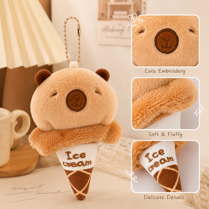 Capybara Ice Cream Plush Keychain
