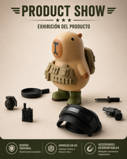 Capibara Fuerzas Especiales 3D Impresa – Figura Táctica Inspirada en Battle Royale con Accesorios Intercambiables | iBOOP
