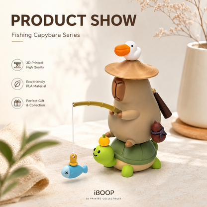 Fishing Capybara Figure – 3D Printed Turtle Fishing Collectible | iBOOP