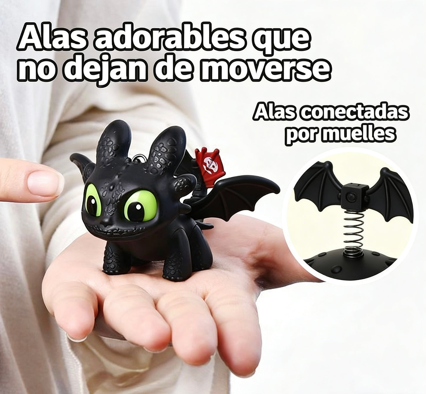 Llavero de Dragón Negro con Alas Móviles