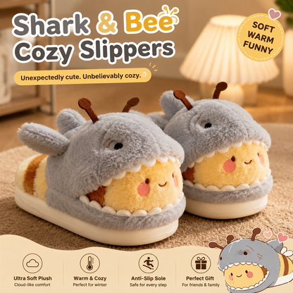 Shark & Bee Plush House Slippers