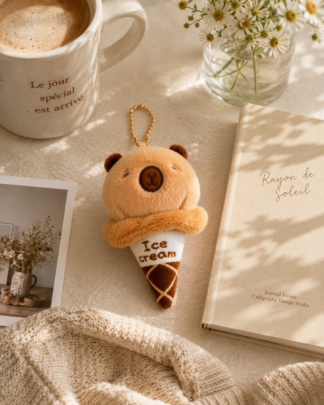 Capybara Ice Cream Plush Keychain