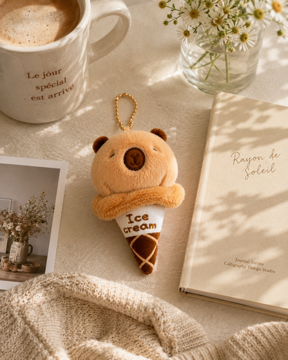 Capybara Ice Cream Plush Keychain