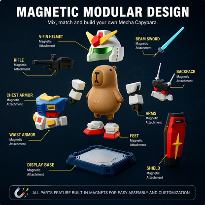 Mecha Capybara Figure – Magnetic Buildable Robot Collectible with Interchangeable Armor