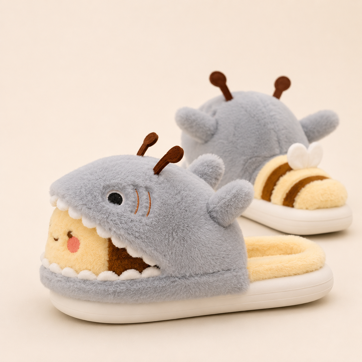 Shark & Bee Plush House Slippers