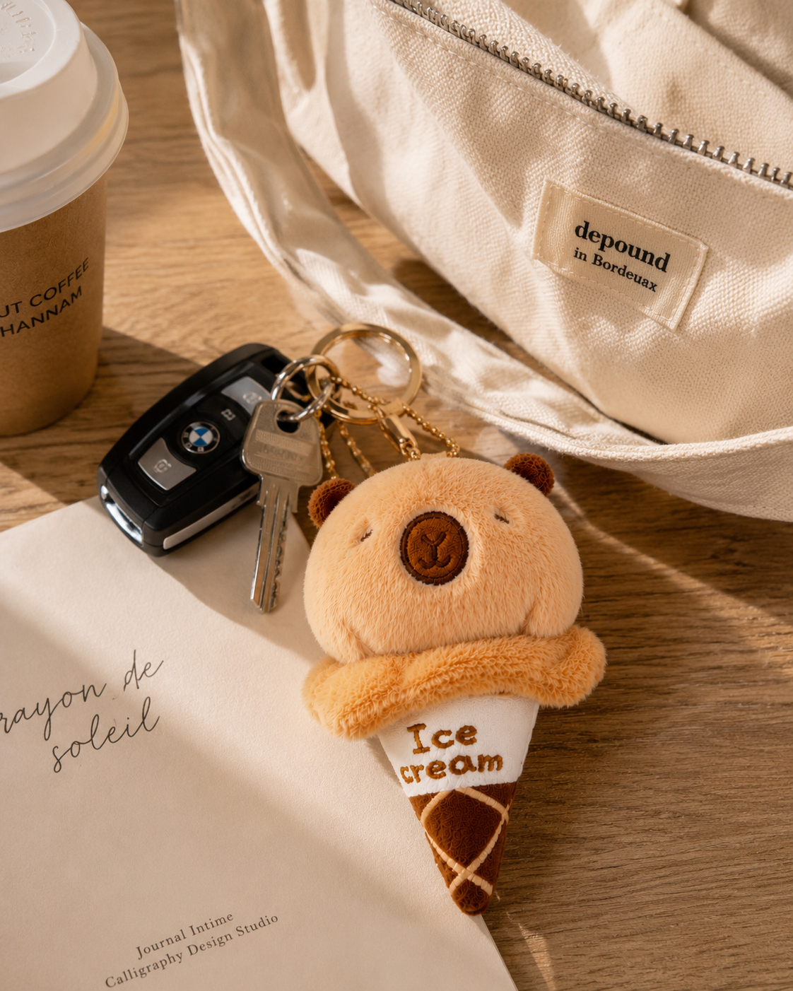 Capybara Ice Cream Plush Keychain