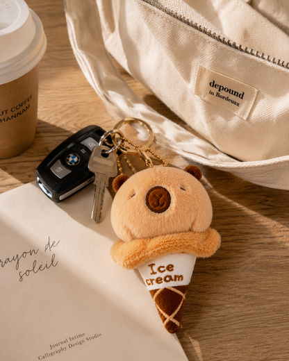 Capybara Ice Cream Plush Keychain