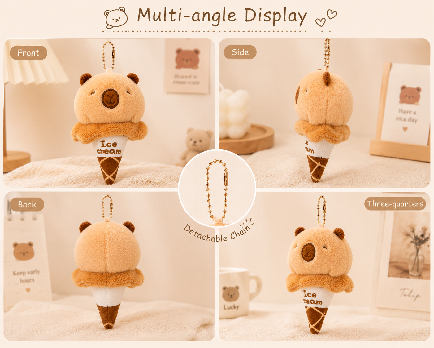 Capybara Ice Cream Plush Keychain