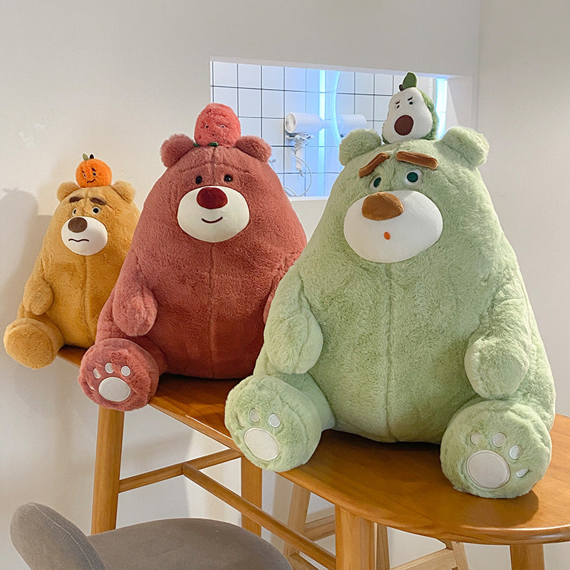 OFFER 23/35/45cm, Teddy bear, sitting bear, avocado, orange, strawberry